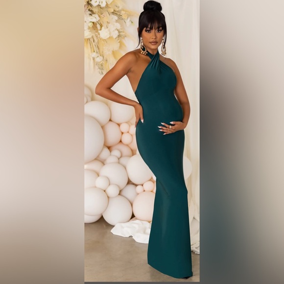 Club L London Teal Maternity Cross Over Halter Neck Maxi Dress (Size 12) - Picture 1 of 5